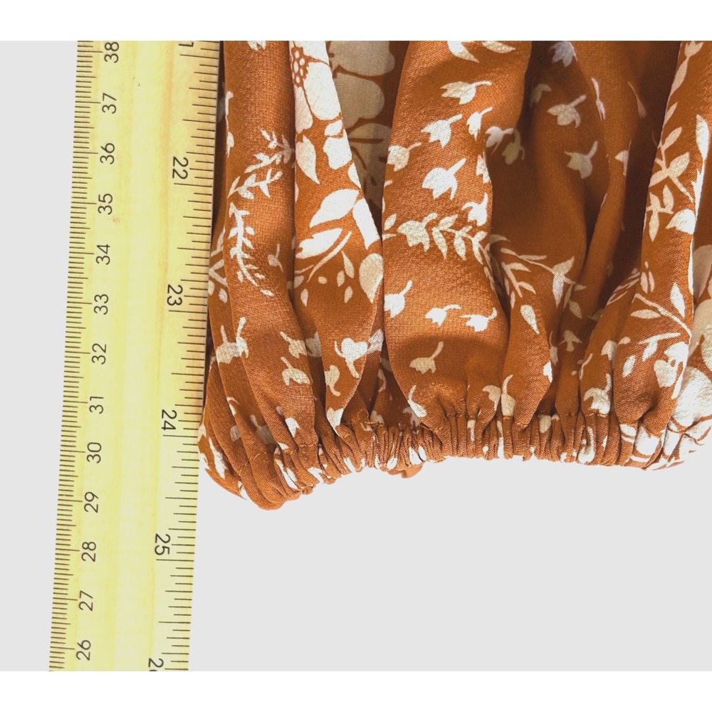 Rust Floral One Shoulder Ruffle Mini Dress Sz S Boho Romantic Cottagecore - Picture 13 of 13